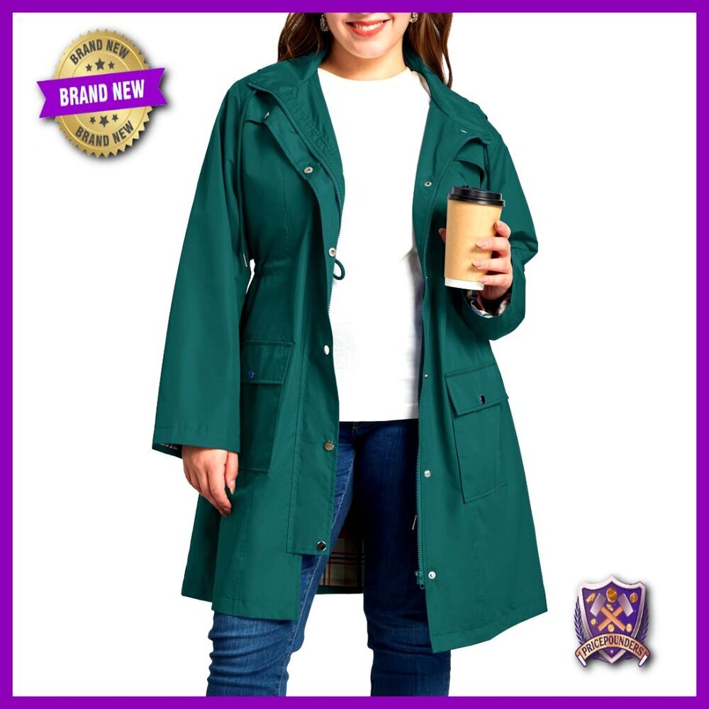 Plus Size Waterproof Raincoat Trench Jacket Hooded Windbreaker Outdoor